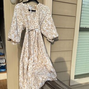 Apiece Apart Cream and Tan Floral Long Sleeve Dress